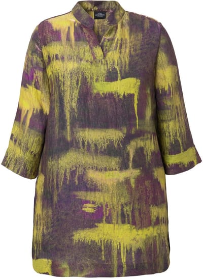 Ulla Popken - Dames - Tuniek met print opstaande kraag 3/4-mouwen - Olijf - Maat 42+