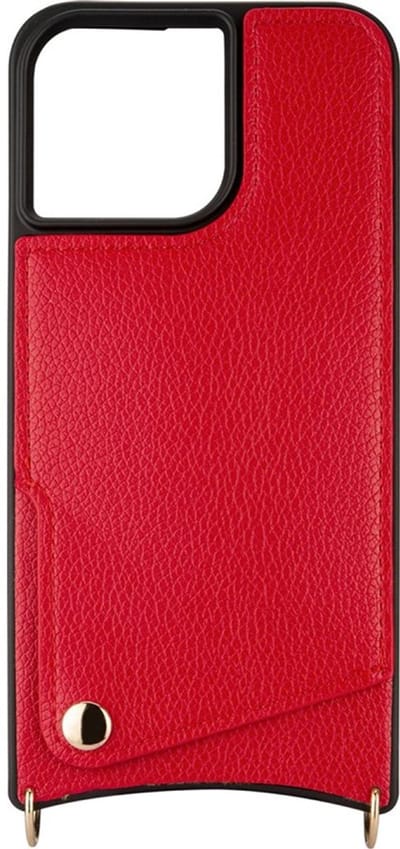 CaseBoutique Backcase hoesje geschikt voor iPhone 15 - Effen Rood - Kunstleer - met Crossbody Koord & Pashouder