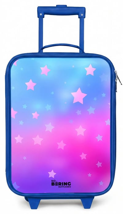 NoBoringSuitcases.com® - Kinderkoffer blauw - Kindertrolley jongen - Sterren - Roze - Blauw - Koffer kind lichtgewicht - Reiskoffer trolley voor kinderen - Koffertje met lichtgevende wieltjes - Rolkoffer
