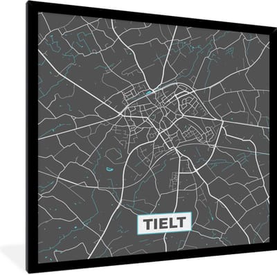 Fotolijst incl. Poster - Stadskaart – Grijs - Kaart – Tielt – België – Plattegrond - 40x40 cm - Posterlijst