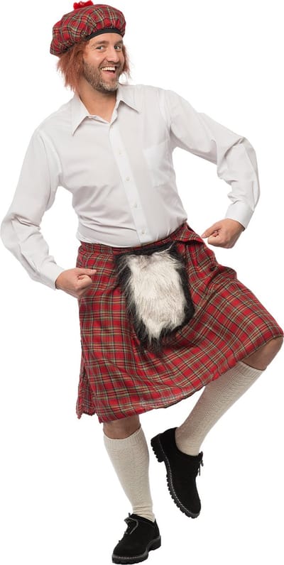 Partychimp Schotse Man Kostuum Schotse Kilt en Pet - One-Size Verkleedkleren Volwassenen Carnavalskleding Heren - 2-Delig - Blouse en kousen niet inbegrepen