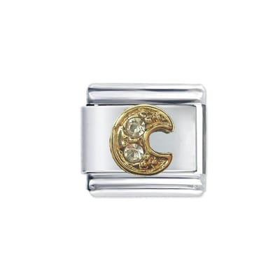 Schakel Bedel - Letter C - met strass - 9mm - Schakel voor Italiaanse Bedelarmband - Plated