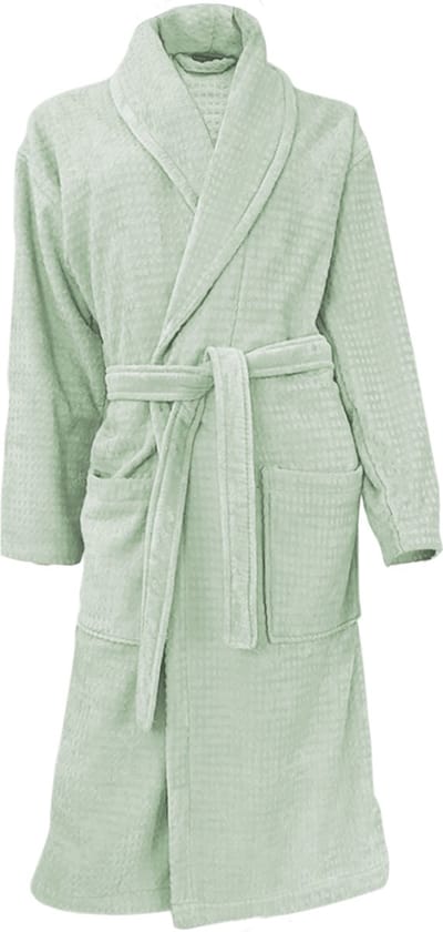 LINNICK Wafel Badjas - Badjas Velours Katoen - Soft Green - maat M - Badjas Dames - Badjas Heren