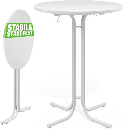 Ronde Inklapbare Statafel 70x110cm Verstelbaar Hoogte Hout Metaal Wit