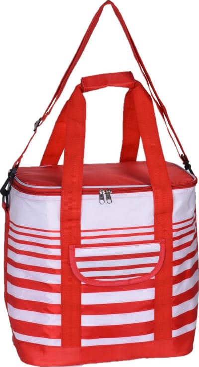 Grote koeltas draagtas schoudertas rood/wit gestreept 33 x 23 x 36 cm 24 liter - Koeltassen