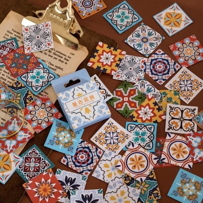 46 stuks/doos Retro tegels Decoratieve Stickers Scrapbooking diy Plaklabel Dagboek Kantoorartikelen Album Journal Sticker white