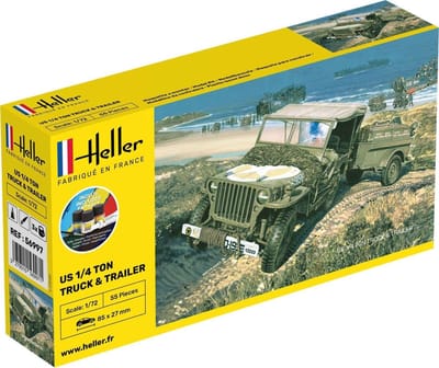 Heller Modelbouwpakket Militaire voertuigen - 56997 US 1/4 Ton Truck Trailer - Starter Kit Plastic - 1:72 - Modelbouw