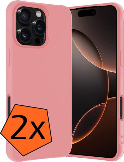 Hoes - 2 Stuks - Geschikt voor Apple iPhone 16 Pro - Sterk & Shockproof - Case Siliconen - Back Cover - Telefoon Hoes - Lichtroze