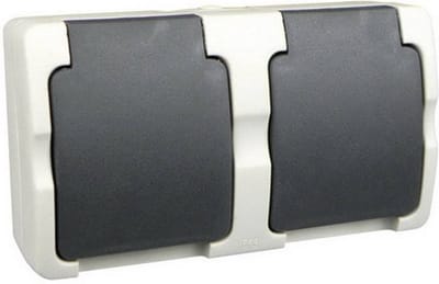 Ratio Horizontale dubbele wandcontactdoos - spatwaterdicht - met deksel - IP44 - 87x116x52 mm