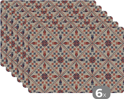 Placemat - Placemats kunststof - Abstract - Bloemen - Design - 45x30 cm - 6 stuks - Hittebestendig - Anti-Slip - Onderlegger - Afneembaar