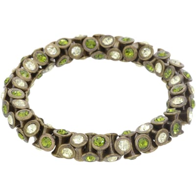 Behave – armband – olijfgroen lichtgeel – antiek goudkleurig – elastisch – kristallen – nikkelvrij