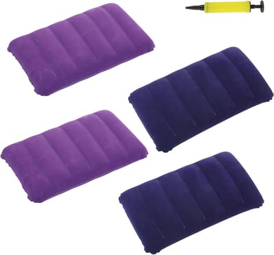 Opblaasbare Kussenset van 4 Stukken van PVC en Flocking voor Reis, Kantoor en Buitenactiviteiten - Donkerpaars Design