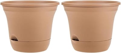 Bloempot Set - Plantenbakken Hars - Planten Verzorgen - Zelfbewaterend Ontwerp - 25 cm - Koffie
