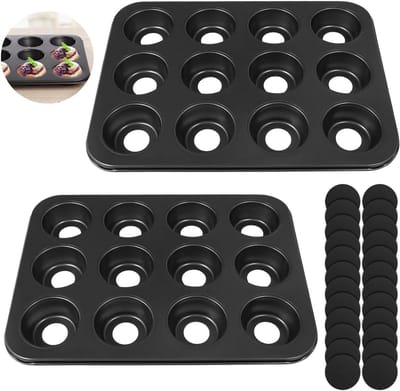 Mini Cheesecake Pan - Muffin Bakvorm - Kleine Taartjes Bakken - Verwijderbare Bodem - 35 x 27 cm - Zwart