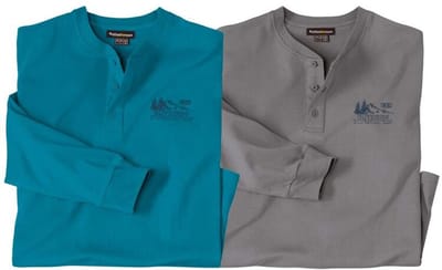 ATLAS FOR MEN - Set van 2 longsleeves met Henley kraag - Heren - Verkrijgbaar in grote maten - L