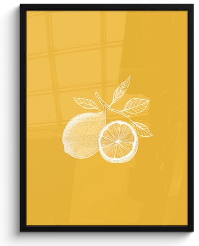 Poster in lijst - Fotolijst 50x70 cm - Posters - Citroenen - Illustratie - Minimalistisch - Geel - Posterlijst zwart - Decoratie - Wanddecoratie woonkamer - Muurdecoratie slaapkamer