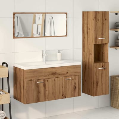 vidaXL - 4-delige - Badkamermeubelset - bewerkt - hout - artisanaal - eikenkleur