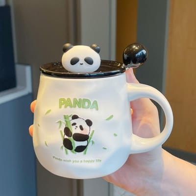 Souvenir Filles Mignon Panda Mug en Céramique Tasse à Eau pour Couple Tasse Créative Pratique Tasse à Café pour Homme Cadeau 301-400ml gray