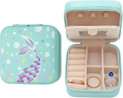 Sieradenbox voor Meisjes met Spiegel, Reis Sieraden Organizer in Blauw, Perfect voor Opslag en Bescherming van Sieraden