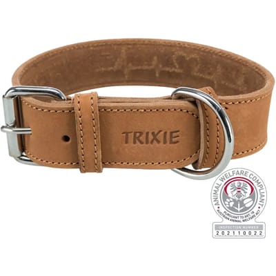 Trixie Rustic fatleather Halsband Heartbeat M: 38-47 cm/40 mm Bruin