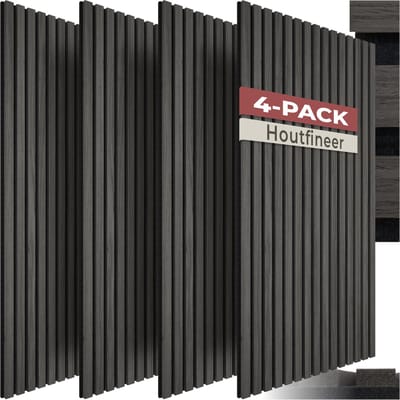 tectake® Akoestische Panelen - Set van 4 - Akoestisch Wandpaneel - 50 x 110 cm - 2,2 m² - Wandpanelen met Aanpasbare Grootte - Lattenwand van MDF en Houtfineer - Geluidsisolatie - Stijlvolle Wanddecoratie - Eenvoudige Montage - Zwart Eiken