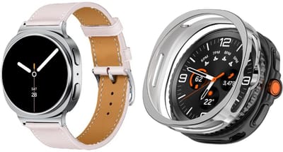 Strap-it Bundel – Leren Smartwatch Band met Gespsluiting (Roze) + TPU Soft Case Beschermhoes (Zilver) geschikt voor Samsung Galaxy Watch 8 Classic (46mm)