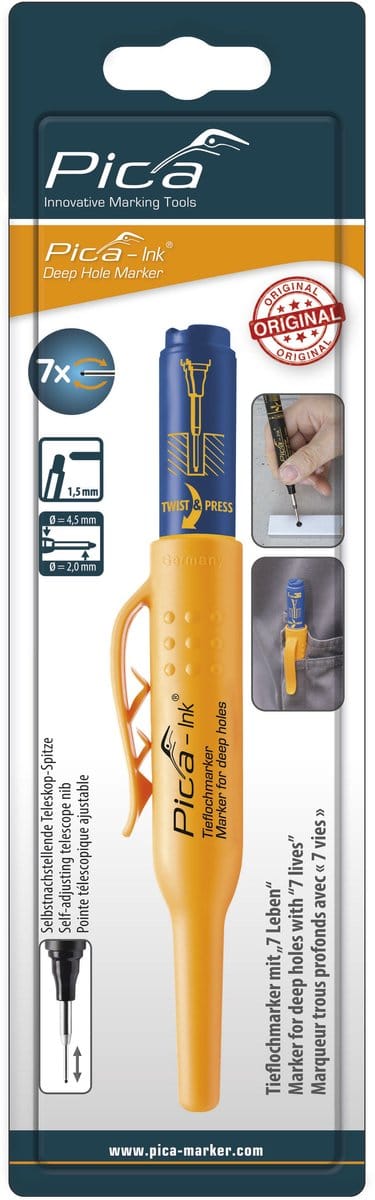 Pica Markeerstift blis 150/40 voor diepe gaten - permanent - blauw