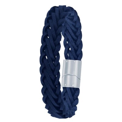 Lucardi Heren Armband gevlochten leer donker blauw - Leer - Armband - Vaderdag Cadeautje - 21 cm - Zilverkleurig
