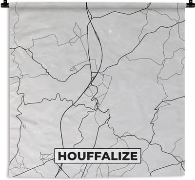 Wandkleed - Wanddoek - Zwart Wit – België – Plattegrond – Stadskaart – Kaart – Houffalize - 180x180 cm - Wandtapijt
