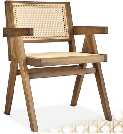 tectake® Houten Stoel Lizzy met Armleuning - Licht Eiken - Eetkamerstoel met Weens Vlechtwerk - Boho-Stijl Stoel met Rugleuning - Massief Houten Frame - Belastbaarheid 120 kg