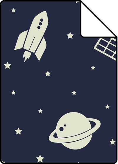 Proefstaal ESTAhome behang planeten in de ruimte donkerblauw en wit - 26.5 x 21 cm - 139462-S