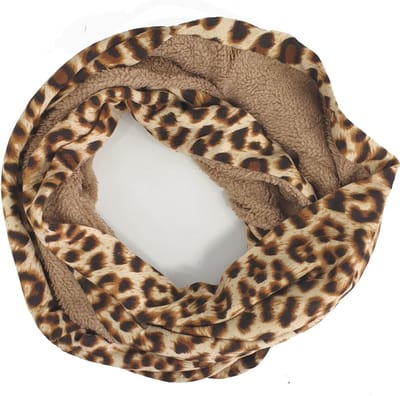 Trendy teddy gevoerde rondsjaal colsjaal dierprint luipaard motief kleur bruin beige 150x26 cm