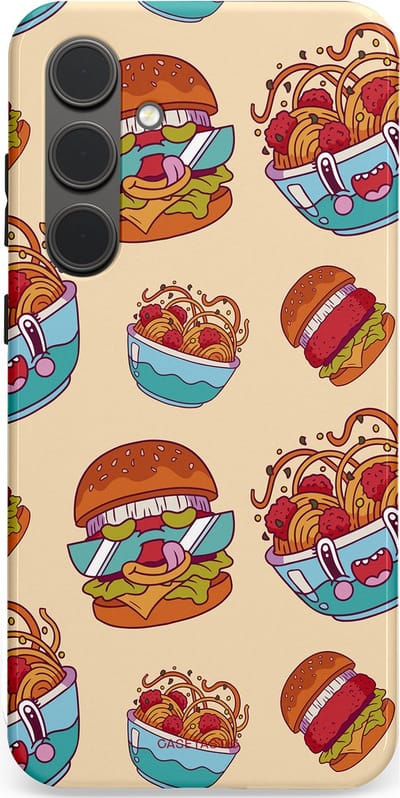 Casetastic Hoesje Geschikt voor Samsung S24 Plus - Stijlvolle Beschermende Duo-layer Case - Cartoon Hamburgers