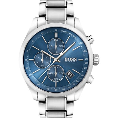 Hugo Boss 1513478 Grand Prix Blue Face Zilver Herenhorloge 44 mm blauw