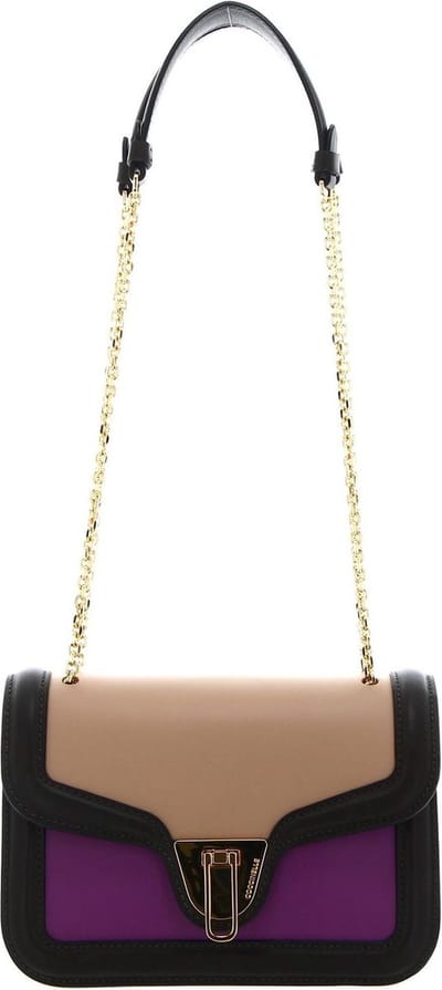 COCCINELLE Leren Schoudertas Marvin Twist Tricolor Handbag Smooth Calf Leather Soft Multi. Toasted Veelkleurig