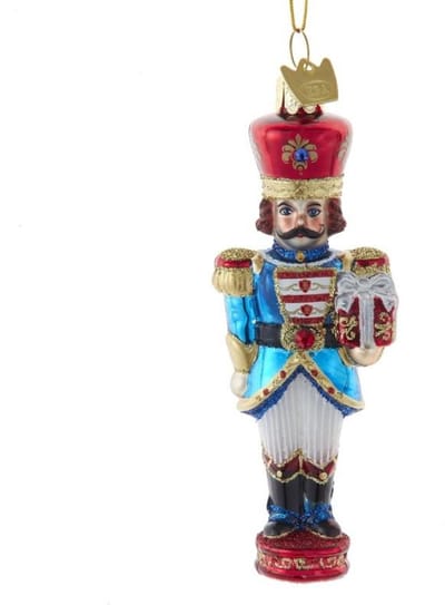 Kerstbal Notenkraker met Cadeau – Glas – 11,4 cm – Handbeschilderd Ornament