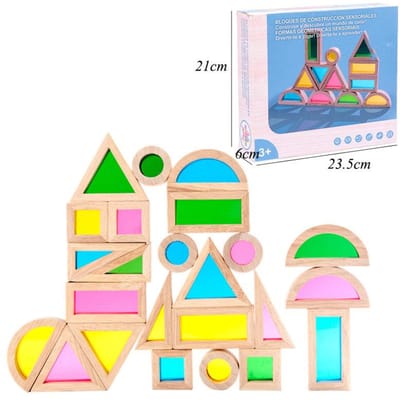Montessori Transparante Vormblokken Houten Speelgoed Regenboog Acryl Kleur Cognitief Sensorisch Bouwspel Educatief Speelgoed Voor Kinderen beige
