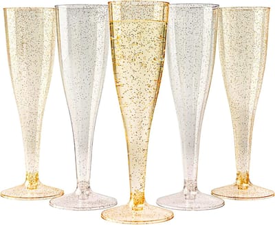 Champagneglazen med Gouden en Zilveren Glitter voor Bruiloften, Verjaardagen, Kerst & Feesten, 133ml - Elegant, Stevig & Herbruikbaar