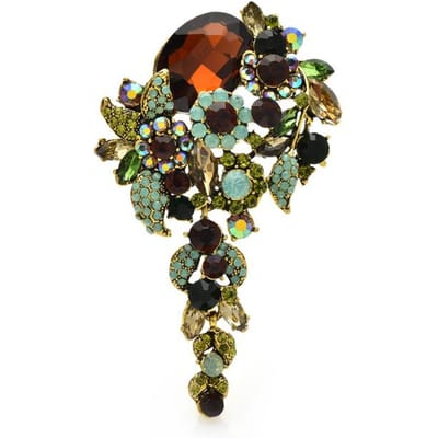 Luxe Kristallen Bloemen Broches Voor Vrouwen Kleur Paleis Stijl Bloemen Feest Kantoor Broche Speld Cadeaus bruin