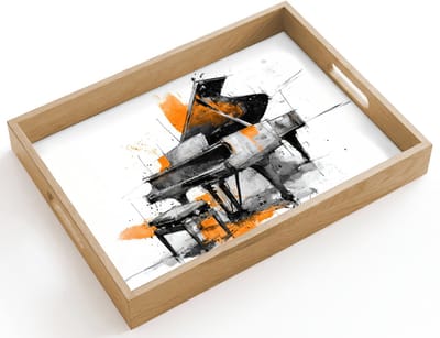 Dienblad hout 40x30 cm - Schootdienblad - Piano - Oranje - Zwart - schets lijnen - Borrelplank rechthoek - Plateau dienbladen