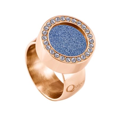 Quiges RVS Schroefsysteem Ring met Zirkonia Rosékleurig Glans 16mm met Verwisselbare Glitter Blauw 12mm Mini Munt