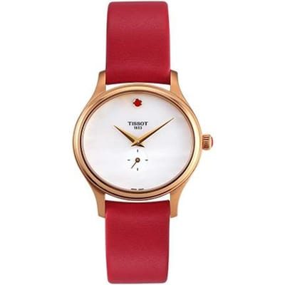 Tissot T-Classic Serie Kwarts Uurwerk Waterdicht Horloge Dameshorloges Parelmoer Roestvrij Staal Leer T103.310.36.111.01 Regular Watch Box,White Dial Red Strap white