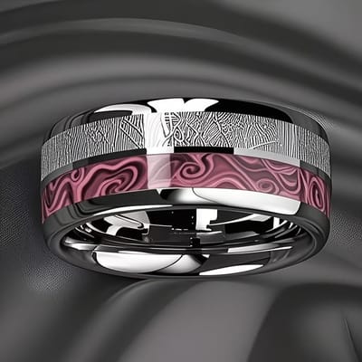 Mode Roze Marmeren Textuur & Meteoriet Inleg Ringen 8mm Koperkleur Mannen Roestvrij Staal Ringen voor Mannen Vrouwen Bruiloft Sieraden 10