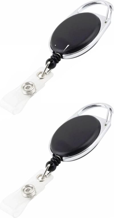 Rollerclip - Uitrekbare sleutelhangers - 2 stuks - Koord~Sleutelhanger - Keychain - Keycord - Pashouder - Met pasjes lusje - Zwart - CHPN