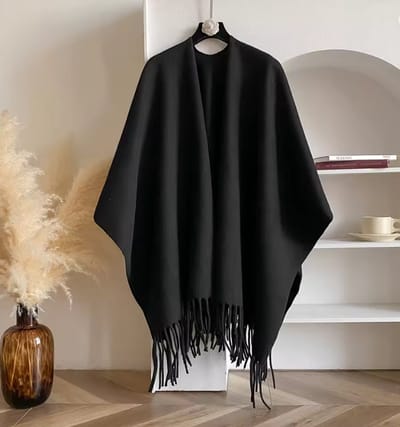 Omslagdoek Dames Warm - Poncho Gebreid - Cape met Franjes - Sjaal XL - Winter/Najaar