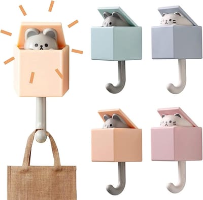Allecto - Zelfklevende wandhaken - Grappige kattensleutelhaken - Decoratieve kapstokhaken - Geel - Multifunctionele haken - Geschikt voor huis en k...