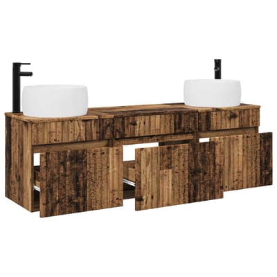 vidaXL - Badkamerkast - set - 3 - st - Oud - hout - 49 - x - 44,5 - x - 66 - cm - Bewerkt - hout