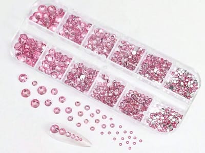 BamBella® roze plak Steentjes in doos - Rhinestones set tools set steentjes plak glitter steen doosje Nail art knutselen naaien