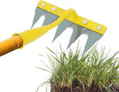 Tuinhark - Onkruidverwijderaar Bodemwoeler - Tuinonderhoud Bodem losmaken - Verdikt Gehard Metaal - 5 Tanden - Geel