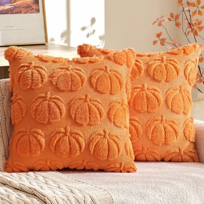 Set van 2 Pompoen Kussenhoezen voor Herfstdecoratie, 45x45cm Zachte Pluche Kussenslopen voor Halloween en Thanksgiving, Ideaal voor Woondecoratie en Feestelijke Versiering